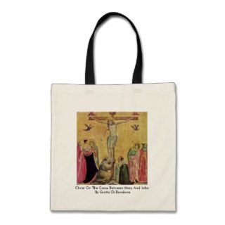 Christ On The Cross Between Mary And John Tote Bags