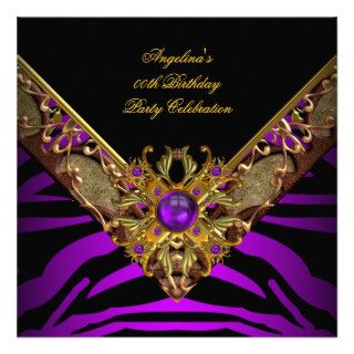 Elegant Classy Zebra Purple Gold Birthday Party Invitation