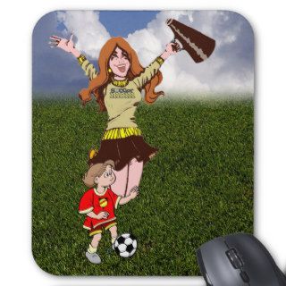 Cheering Soccer Mom Watching Her Child Play Soccer Mousepads