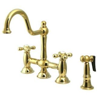 Kingston Brass KS3795AXBS Restoration Bridge Kitchen Faucet with Metal Cross Handles and Brass Side Spray, Oil Rubbed Bronze   Touch On Kitchen Sink Faucets  