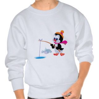 cute ice fishing little penguin pullover sweatshirt
