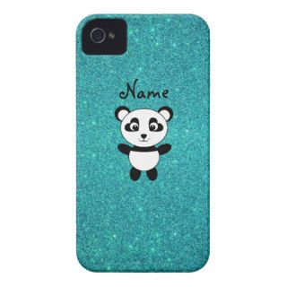 Personalized name panda turquoise glitter iPhone 4 covers