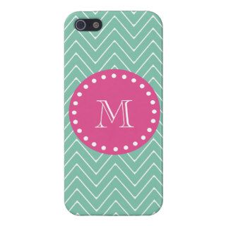 Hot Pink, Mint Green Chevron  Your Monogram iPhone 5/5S Cover
