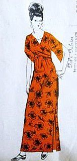 Polynesian Pattern 155 Obi Front Wrap Dress with Side Slits, 1970s Hostess Dress 