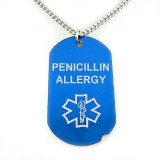 MyIDDr   PENICILLIN ALLERGY Blue Medical ID Dog Tag, PRE ENGRAVED My Identity Doctor Jewelry