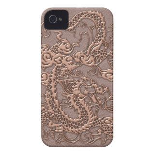 Rose Gold Dragon on Taupe Leather Texture Case Mate iPhone 4 Cases