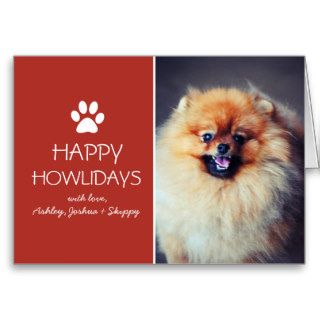 Red Pet Photo Paw Print Holiday Christmas Cards