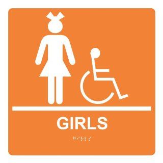 ADA Girls Braille Sign RRE 140 99 WHTonORNG Womens / Girls  Business And Store Signs 