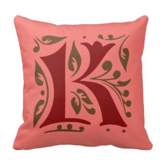Elegant antique medieval letter K froly pink Throw Pillow
