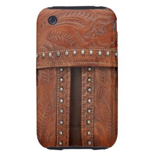 Golden Brown Tooled & Buckled Leather Print iPhone 3 Tough Cases