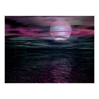 Cloudy Sky Ocean Moon Rise Print