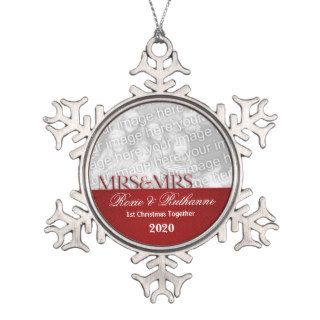 Mrs. & Mrs. Red Lesbian Marriage 1st Christmas Ornaments
