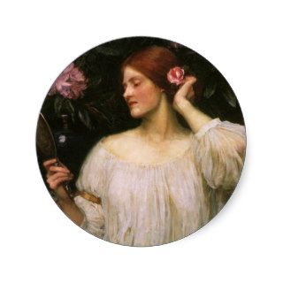 Vanity by JW Waterhouse Vintage Victorian Portrait Round Sticker