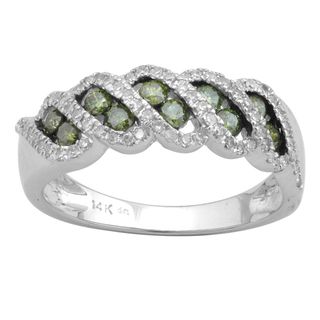 10k White Gold 3/4ct TDW Green and White Diamond Fashion Band (H I, I 3) Diamond Rings