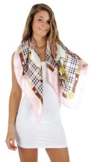 Fashion Chic Silk blend square print satin scarf accessorries pink PCS163 Fashion Scarves