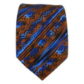 100% Silk Woven Brown and Blue Tribal Point Geometric Patterned 2 1/2" Skinnyat  Mens Clothing store Neckties