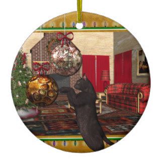 Black Cat   Round Christmas Ornament