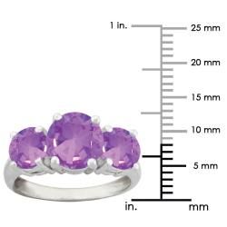 10k Gold Round Synthetic Amethyst 3 stone Ring Gemstone Rings