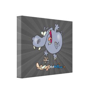 funny stomping hippo cartoon gallery wrapped canvas