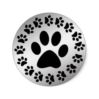 BLACK PAWS ON SILVER ROUND STICKERS