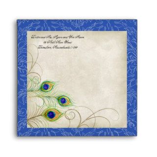 Peacock Feathers Royal Blue Wedding Invitation Envelope