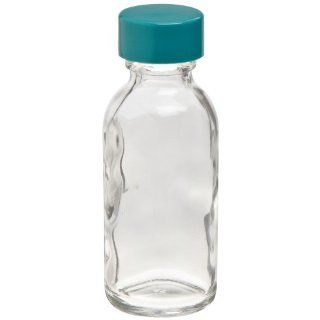 Qorpak GLC 01185 Type III Glass Boston Round Bottle with Green Thermoset F217 and PTFE Lined Cap, 75 mm Diameter x 168 mm Height, 480 milliliters Capacity, Case of 12 Science Lab Jars