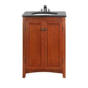 Simpli Home Yorkville 24 in. Vanity in Cinnamon Brown with Granite Vanity Top in Black and Undermounted Oval Sink DISCONTINUED NL AXHF0231 24 2A