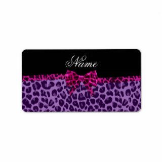 Personalized name purple leopard print pink bow personalized address labels