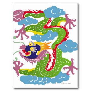 Illustration of Chinese dragon flying Postcards