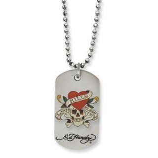 Ed Hardy Dog Tag Necklace Love Kills Slowly Stainless Steel EHF170 [Jewelry] Jewelry