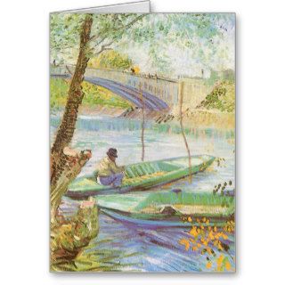 Fishing in Spring, van Gogh, Vintage Impressionism Greeting Cards