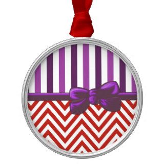 Trendy Chic Zig Zag Stripes Lines White Red Purple Ornament