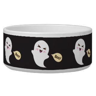 Fun cute kawaii cartoon ghost saying boo pet bowl