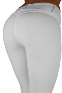 U Turn Style 1126 Beautiful Butt Lift Brazilian Style Skinny Leg Fashion Poly Cotton Moleton in White Size L