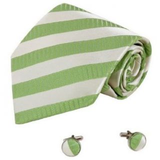 Green Striped Mens Ties Silver Stripes Birthday Gifts Man Fashion Silk Ties Cufflinks Set A1093 One Size Green, beige at  Mens Clothing store Neckties