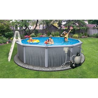 Swimline Martinique 21 Foot Round 52 Inch Deep 7 in Top Rail Metal Wall Swimming Pool Package Swim Time Above Ground Pools