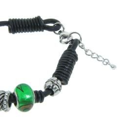 Eternally Haute Silver plated and Leather Green Glass Charms Bracelet Eternally Haute Crystal, Glass & Bead Bracelets