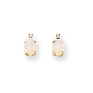 14k Diamond & Opal Birthstone Earrings XBE177 Stud Earrings Jewelry