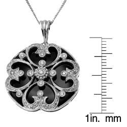 Hollywood Retro Silver Onyx and 3/8ct TDW Diamond Necklace (I J, I1 I2) Gemstone Necklaces