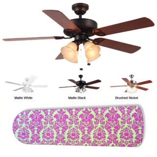 New Image Concepts 4 light 'Pink/ Green Damask' Ceiling Fan Ceiling Fans