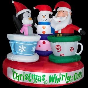 Home Accents Holiday 6 ft. Airblown Animated Tea Cup Ride with Santa, Snowman and Penquin 85984X