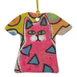 Colorful Crazy Abstract Cat design Christmas Tree Ornaments