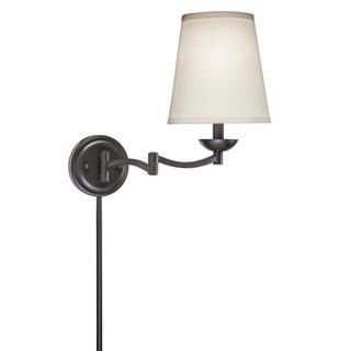 Swing Arm 1 light Plug in Bronze Wall Lamp with Linen Shade Sconces & Vanities