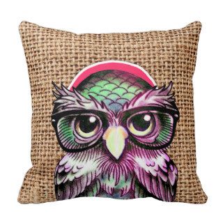 Cool  Colorful Tattoo Wise Owl With Funny Glasses Pillow