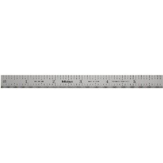 Mitutoyo 182 208, Steel Rule, 6"/150mm, (1/10", 1/50", 1mm, 1/2mm), 1/64" Thick X 1/2" Wide, Satin Chrome Finish Tempered Stainless Steel Construction Rulers