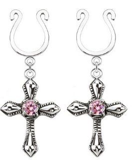 Cross Design Nipple Clip with Pink Cz Gem kx 010p  Sold in Pairs Jewelry
