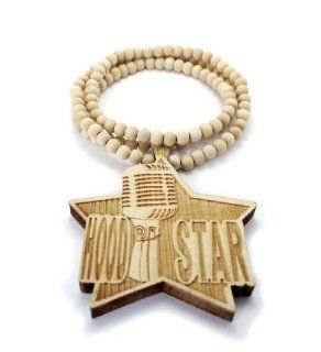 Good Wood Hood Star Pendant w/8mm 36" Wooden Beads Necklace WJ182 Jewelry