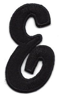 Letters  Black Script 2" Letter "E"   Iron On Embroidered Applique 