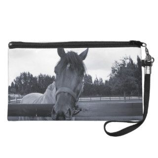 Horse head over fence head on bw wristlet purse