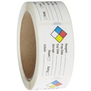 Roll Products 163 0014 Litho Removable Adhesive HMIG Label with 4 Color Imprint, Reagent Name (with blank), 2 1/2" Length x 1 1/2" Width, for Identifying and Marking, White (Roll of 250)
